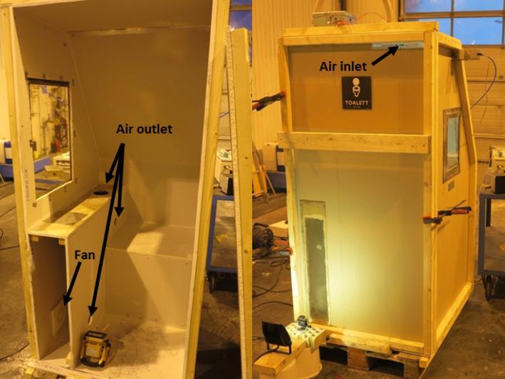 Fig. 2. Mockup of bus toilet compartment. Five different fire detection systems were tested in different positions.
