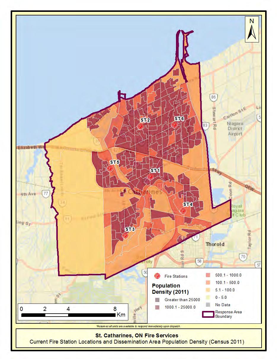 Map 1: Current Fire Station Locations and 2011 Population Density. Map 1 depicts the Department s response boundary for the City of St.