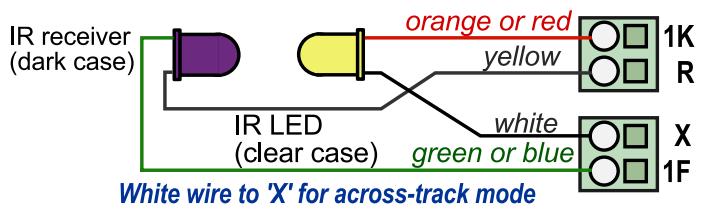 For all sensors, how you connect the white and yellow wires will determine whether each detector will operate in 'Across the Track' or 'Reflective' mode.