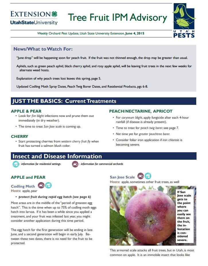 Codling Moth Chemical Control Target eggs & newly hatched larvae Timing based on moth trap catch & degree-days in your area Tree Fruit IPM Advisory provides