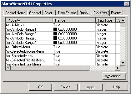 Transferring the InTouch Alarm Viewer Control Configuration 157 Transferring Configuration of the Properties Tab You can set the properties of the ArchestrA Alarm Control in the Properties Editor