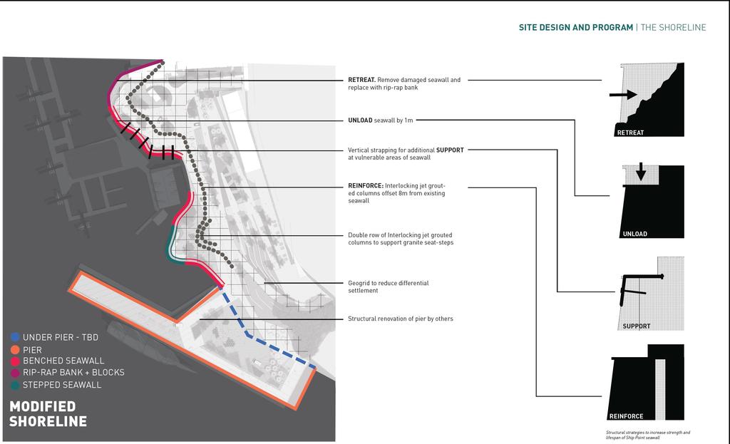 Shoreline Treatment Benched Seawall: Softer edge Habitat and