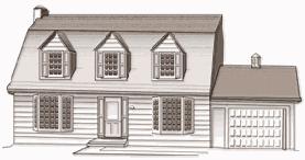 Architectural Style Example: Dutch Colonial Style drawing from REALTOR Magazine, National Association of Realtors Dutch Colonial --This American style originated in homes built by German, or