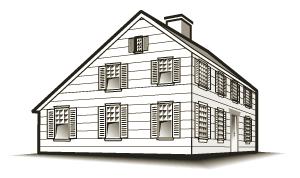 Architectural Style Example: Salt Box Style drawing from REALTOR Magazine, National Association of Realtors SALTBOX -- New