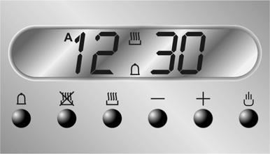 3.3 Electronic programmer LIST OF FUNCTIONS MINUTE-COUNTER KEY COOKING TIME KEY END-OF-COOKING KEY MANUAL OPERATION KEY TIME BACK KEY TIME FORWARD KEY 3.3.1 Clock adjustment When using the oven for the first time, or after a power failure, the display flashes regularly and indicates.