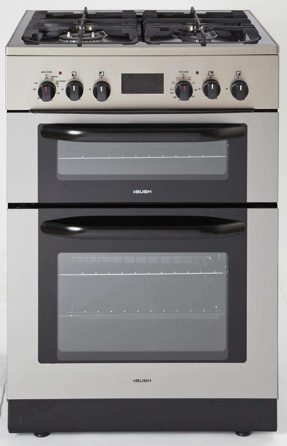 Dual Fuel Double Oven Installation & User Instructions - Please keep for future reference Cat no Model 2667018 BUSH BUDFD60B BLACK 2469285 BUSH BUDFD60SS S/STEEL 2666923 BUSH BUDFD60W WHITE Cooker