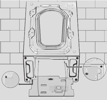 l If the washing machine is built-in, after cutting the hose straps, unscrew the or 4 screws (A) and remove the or 4 shims (B).