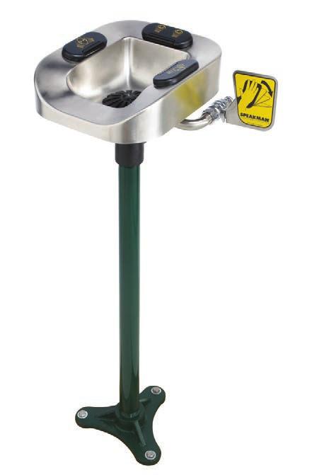 OPTIMUS EQUIPMENT OPTIMUS PEDESTAL MOUNTED Patent-pending, pedestal mounted eye and facewash. Featuring a highly visible, ABS plastic or corrosion resistant stainless steel bowl.