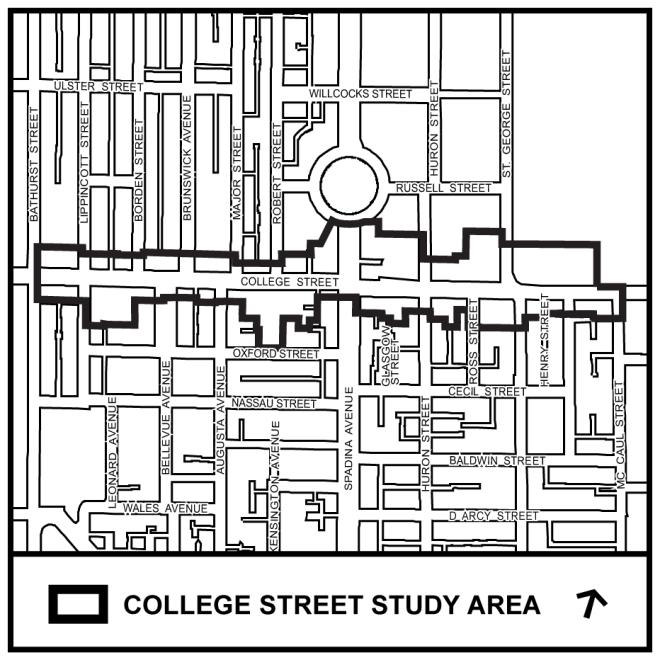 context for College Street generally from University Avenue to Bathurst Street to address: land use and the inclusion of institutional uses within mixed-use buildings; building scale and height; and
