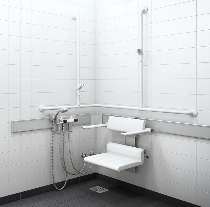 TOILETING Using support arms which are both vertically as well as horisontally adjustable enables different users to find the proper support when using the toilet.