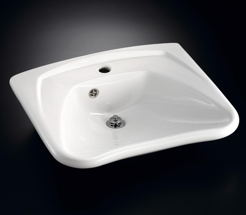 Ergonomic wash basin, with overflow R2050 R2050 Taphole: Ø 35 mm. The concave front edge stabilises standing as well as seated users. The rounded shapes are nice to grip and lean against.