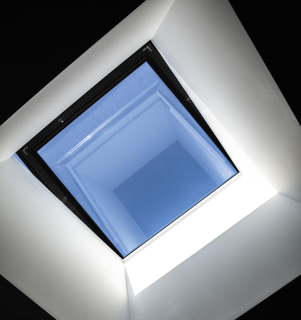 Common to all three rooflights was the slate grey exterior finish, designed to blend with the dark grey single membrane roof, and the powder-coated pure white finish (RAL9010) required by the