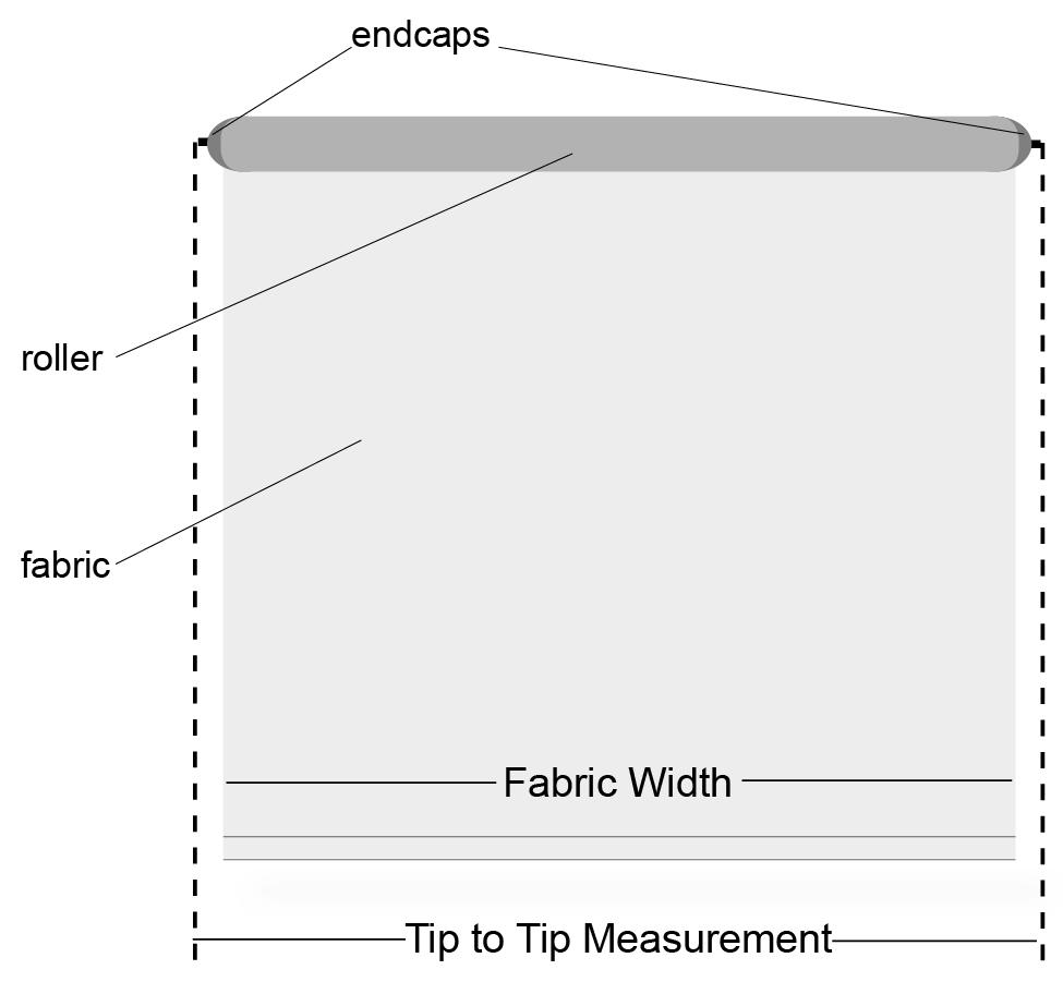 Roller Shades Decorative Fabrics Roller Shade Deductions Tip-to-Tip vs. Fabric Measurements Roller shade sizes are based on tip-to-tip measurements.