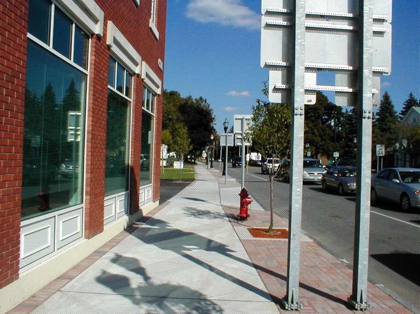 residential and commercial development in areas where right-ofway sidewalk facilities are not available or feasible for future construction; Require zero setbacks where possible to preserve and
