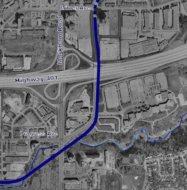 Furthermore, this option would require the realignment of Progress Avenue north of Highway 401, which would add costs and adversely affect driveways for the commercial properties on the east side of