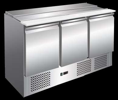 Kitchen Refrigeration-3 Door Salad Under Counter Easy to clean 304 grade SS interior Complete SS body A unique, hinged night cover in pure SS for food safety Static cooling models are with fan for