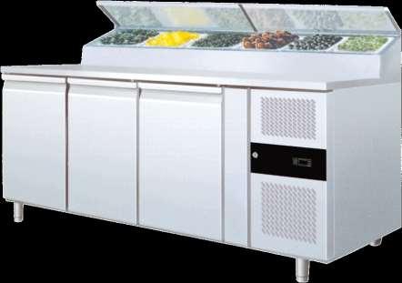 Kitchen Refrigeration-3 Door Salad Under Counter / Solid Top Easy to clean 304 grade stainless steel interior and