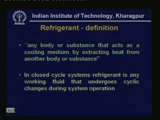 list refrigerants in use after Montreal protocol and list various types of compressors and their development. (Refer Slide Time: 00:01:51 min) Refrigerant, first of all let me define refrigerant.