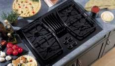 downdraft venting system Three-speed fan Upfront controls Profile 30" Gas Downdraft Cooktop JGP989BC Black on black Note: bold = feature upgrade