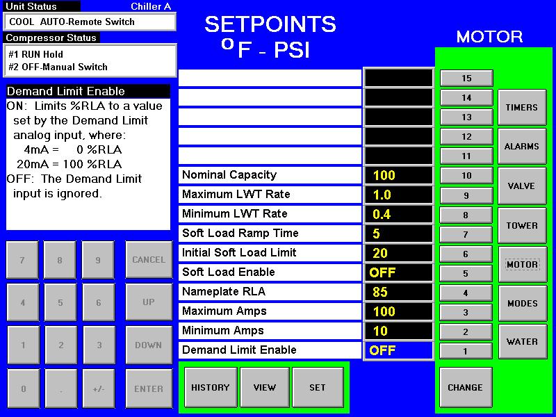 MOTOR Setpoint Screen Figure 43: MOTOR Setpoint Screen Table 9: MOTOR Setpoint Settings Description No.