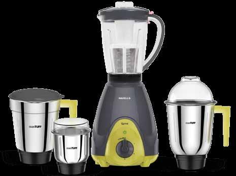 sprint 4 jar sprint 600 mixer grinder mixer grinder MO T D P RO OR WARRA Y* 600W 3 speed control with pulse function Superior 304 grade stainless steel blades Built in over load protector for motor