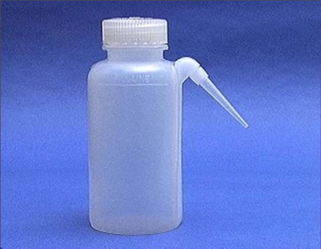 Wash Bottle A wash bottle has a spout that delivers a wash solution to a