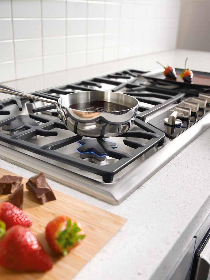 GAS COOKTOPS FEATURE HIGHLIGHTS EXTRALOW BURNERS A Thermador exclusive, this setting cycles the burner on and off to maintain 200 BTU / hr, perfect for melting chocolate or heating