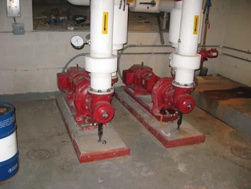 Heating Hot Water Circulation Pumps Hot water is distributed throughout the building in copper and galvanized steel piping. Piping was reported to be in fair condition with sporadic leaks.