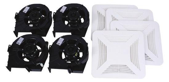 The housing kit includes the housing and hanger bars. The motor and grille kit includes the motor plate, motor, wheel and standard grille.