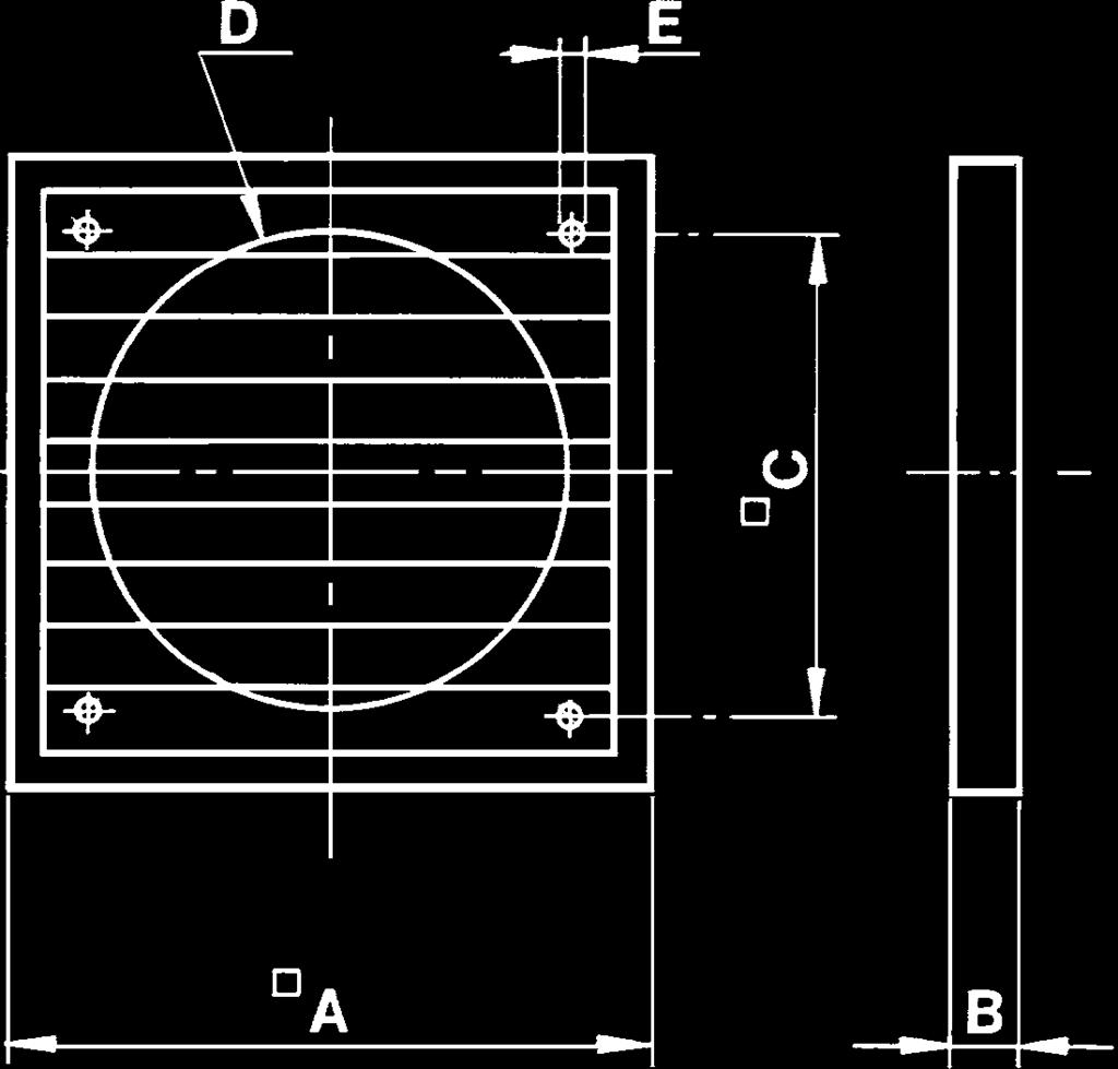 Venting Accessories Dimensions in inches/mm Model A B C D E PER-100W