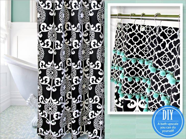 Published on Sew4Home Shower Curtain with Pom Pom Valance Editor: Liz Johnson Tuesday, 02 June 2015 1:00 This beautiful shower curtain is guaranteed to improve your singing in the shower by 110%.