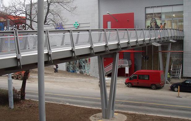 trucks/cars Elevated footbridge across