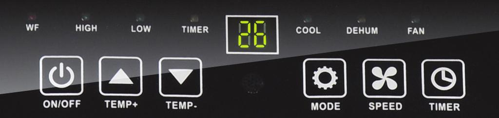 Getting Started Control panel 1 2 3 4 5 6 7 8 POWER 9 10 10 11 12 13 14 1 WF: Water full indicator 2 HIGH: High fan speed indicator 3 LOW: Low fan speed indicator 4 TIMER: Timer indicator 5 Display