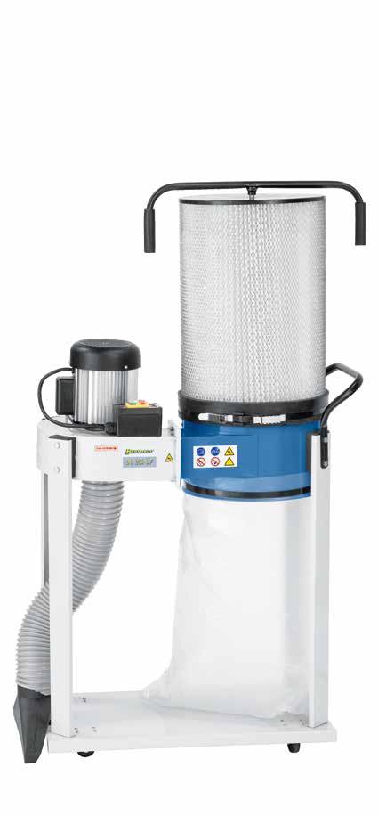 Dust collectors Complete with cartridge filter Large filter area allows for big air passage Steel fan wheel resistent to suction of small pieces of wood Constant extraction force even during long