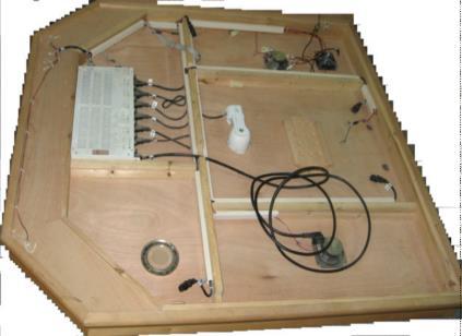 Feed the control cable and CD connectors down from the ROOF PANEL through the long-shaped hole to the inside of the sauna (for