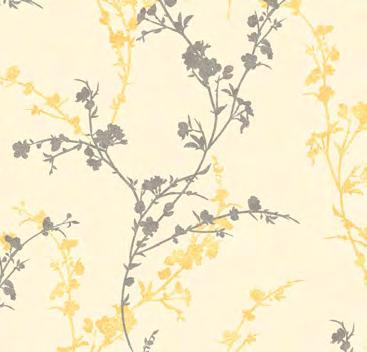 DELICATE FLORAL BRANCH Delicate floral branches in charming color combinations form pretty silhouettes across a grainy neutral field.