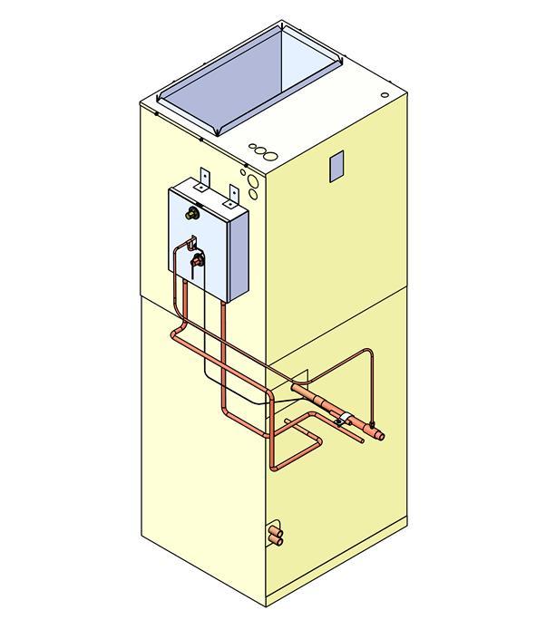 The TXV control box in Figure 7 is positioned external to the air handler, located on (1) the air handler or (2) a vertical mounting surface immediately adjacent to the air handler.
