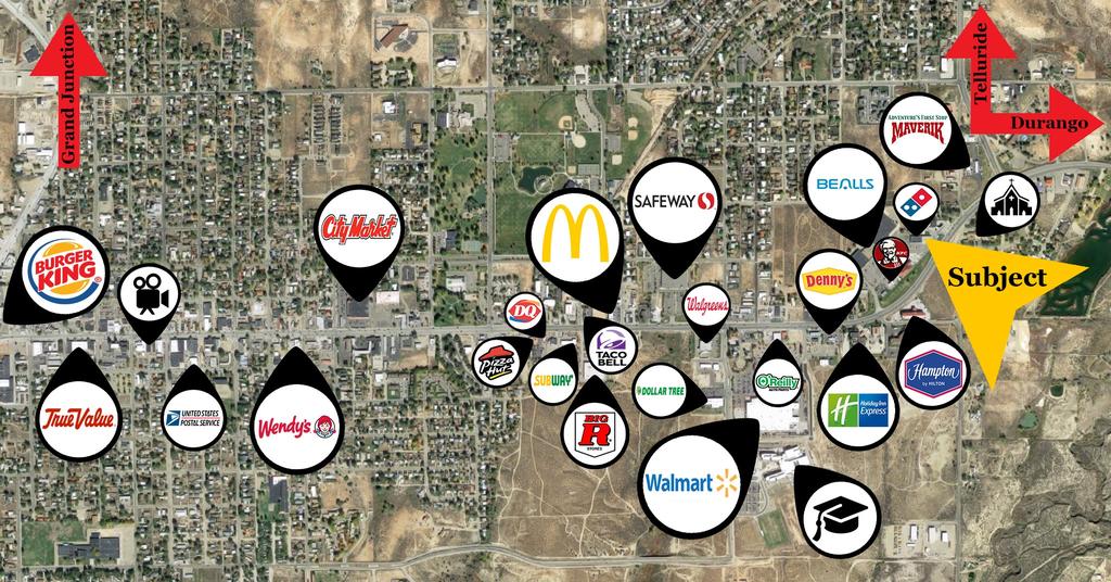 Local Map Retailers in close proximity include: Walmart Supercenter, O Reilly Auto Parts, Dairy Queen, Safeway, McDonald s, Pizza Hut, Super Splash Car Wash, Big O Tires, Holiday Inn Express, Hampton