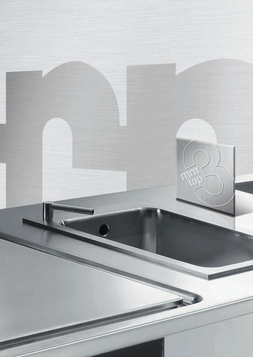 Hygiene and sturdiness The Swissfinish 3mm-thick stainless steel single piece worktop offers the best in hygiene and sturdiness.
