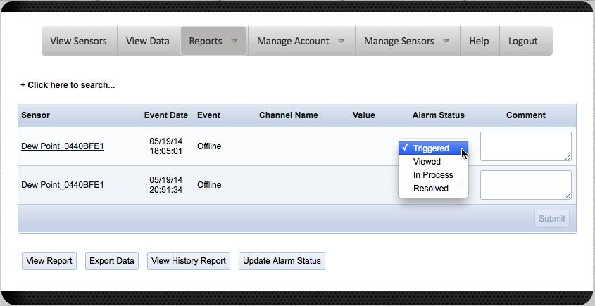 PointView Web-Logging: Alarm Acknowledgement Acknowledgement Once email or text alert is received user logs into site with unique user ID and password Alarm status can be