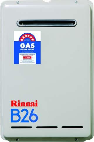 Code B26N60 RINNAI Builders 26L/Min. Externa MH (60DEG) Low running costs Low greenhouse gas emissions Hot water energy rating: 6.