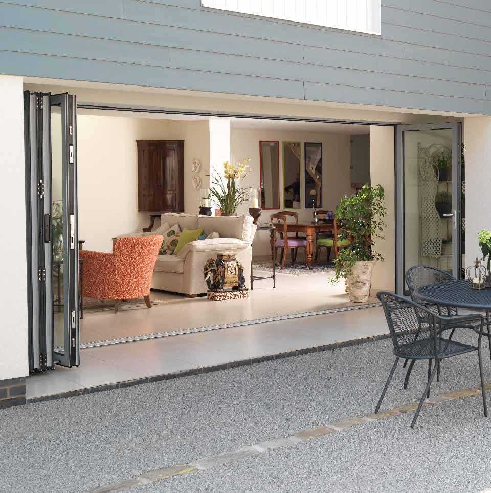 BIFOLDING DOORS Allstyle bifold doors, manufactured from slim thermally broken aluminium profiles, provide strength and security.