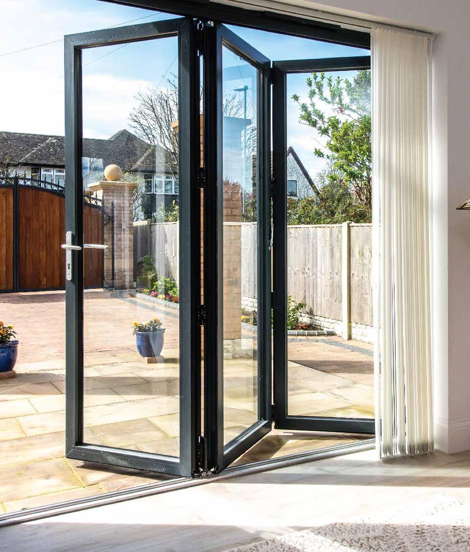 Folding doors for internal use can be specified with a low threshold or a rebated track so that two floor levels can remain constant.