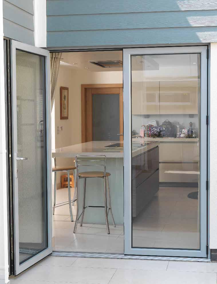 FLEIBLE DESIGN Allstyle bi-folding doors take up much less room than a standard door, without the need to centre them on a supporting wall.