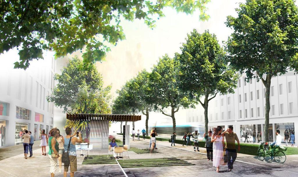 who will create a new vibrant atmosphere. Small open-air podia for outdoor initiatives will be created in public realm.
