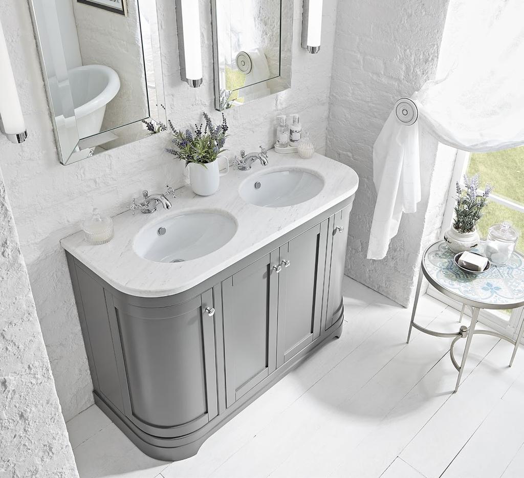 Both of the luxurious freestanding 1200mm units can be topped with either a single or double basin sitting under a honed marble or solid surface worktop.