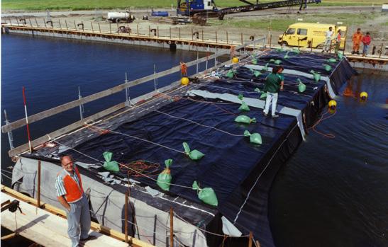 4. Also a lot of experience has been gained with launching the geomembrane package directly from the edge using winches.