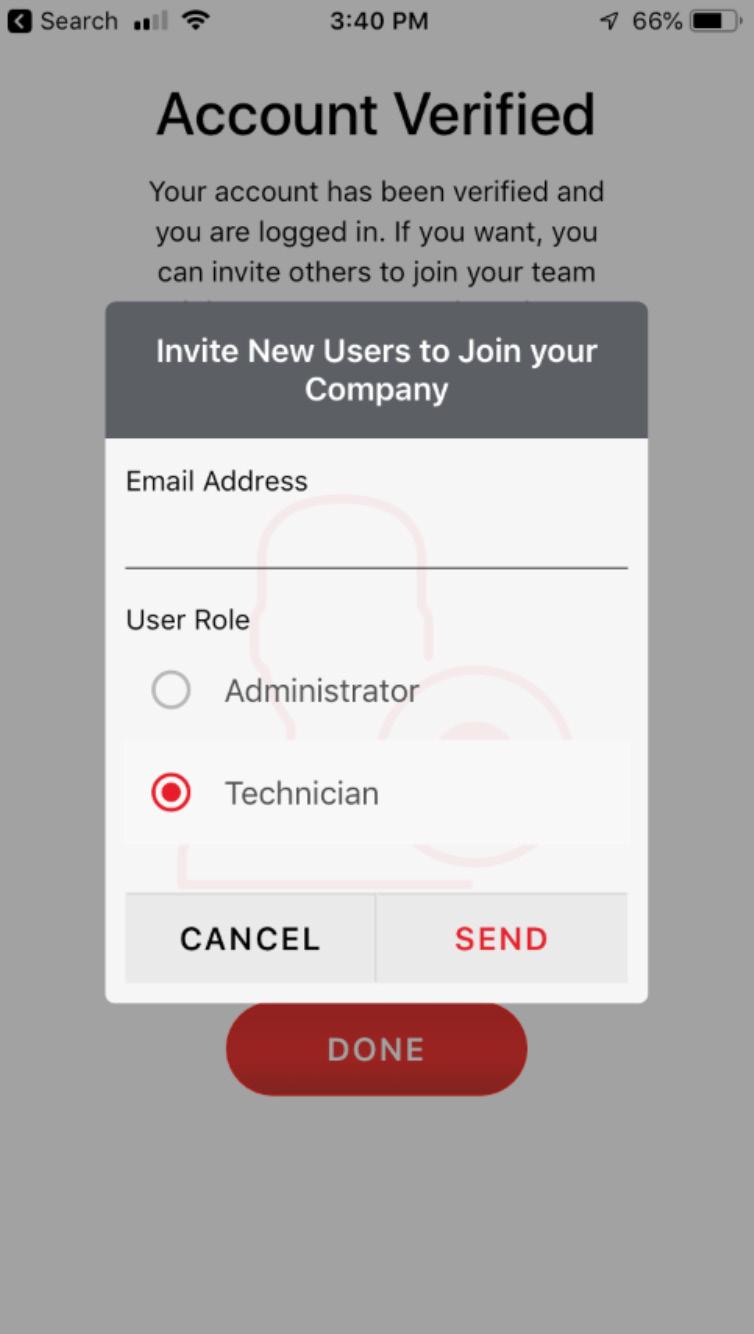 INITIAL SETUP VERIFYING YOUR EMAIL ADDRESS Verifying Your Email Address Inviting New Users You can click Invite New User to add additional employees or click DONE to start using the app.