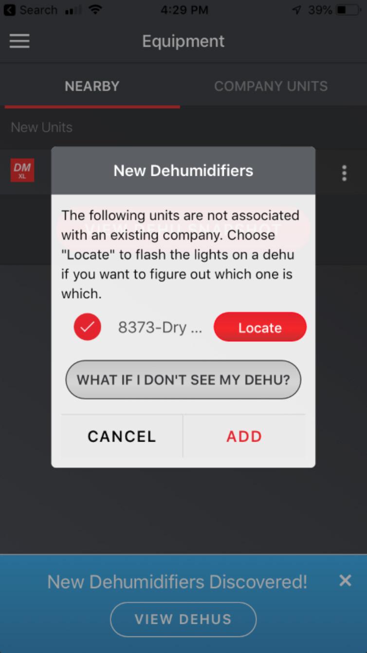 The screenshots on the next slide will show you how to claim your dehumidifiers.