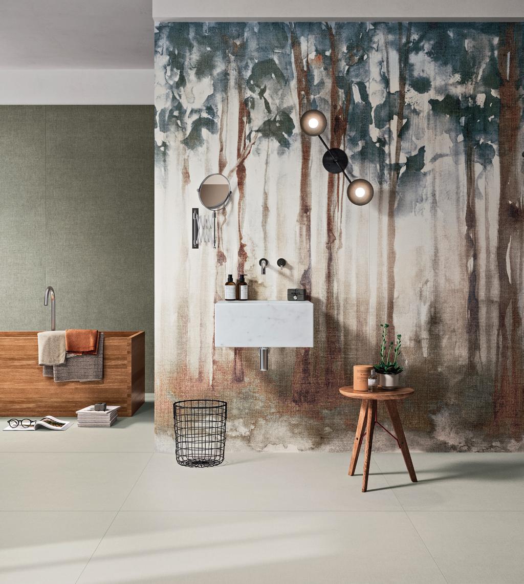 FONDOVALLE Dream collection (120x240 cm): the Woods decorative project - inspired by the weave of linen and the natural landscape - is made with four different subjects, which can be